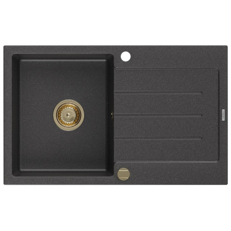 Гранітна кухонна мийка MEXEN BRUNO BLACK GRANITE + сифон GOLD