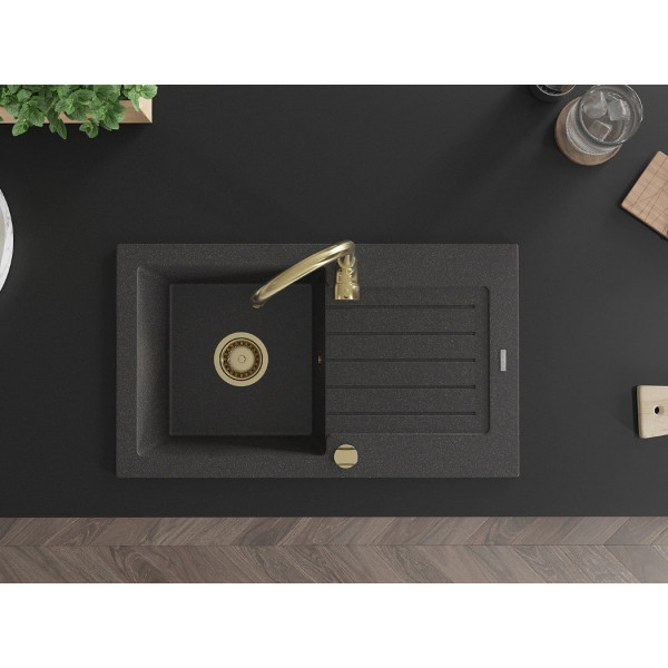 Гранітна кухонна мийка MEXEN PABLO BLACK GRANITE + сифон GOLD