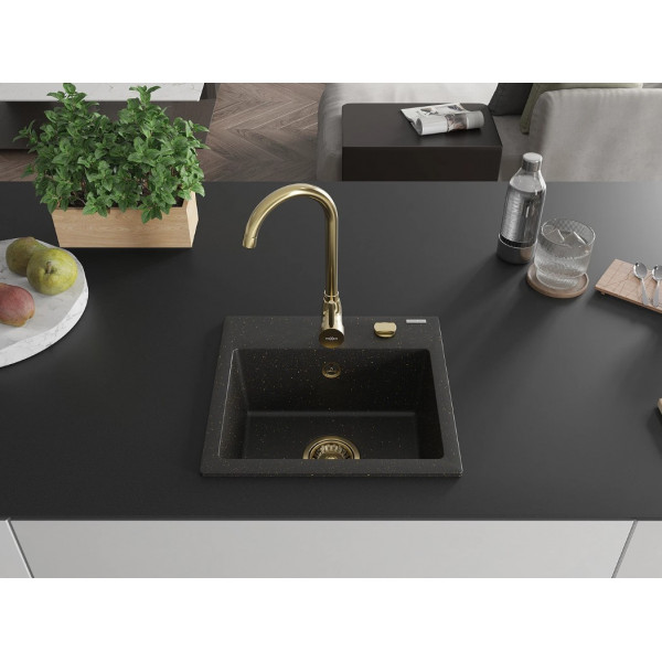 Гранітна кухонна мийка MEXEN MILO BLACK GOLD + сифон GOLD
