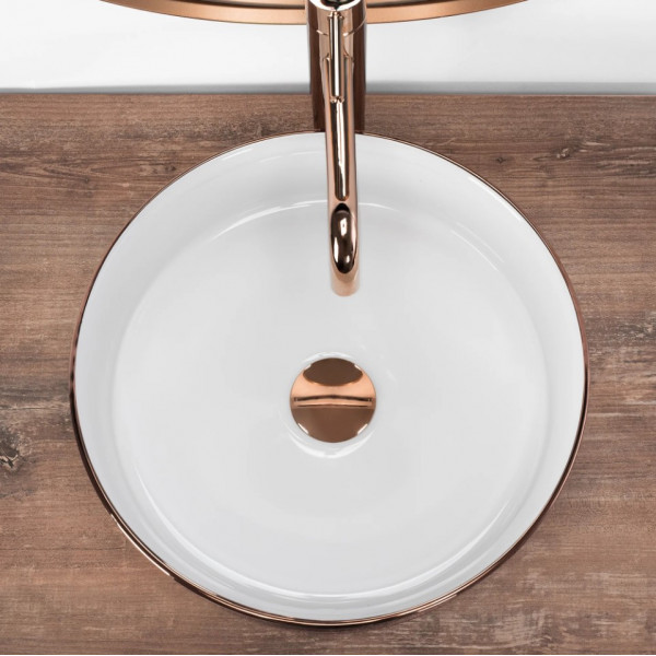 Умывальник (раковина) REA SAMI ROSE BRUSHED GOLD WHITE накладной