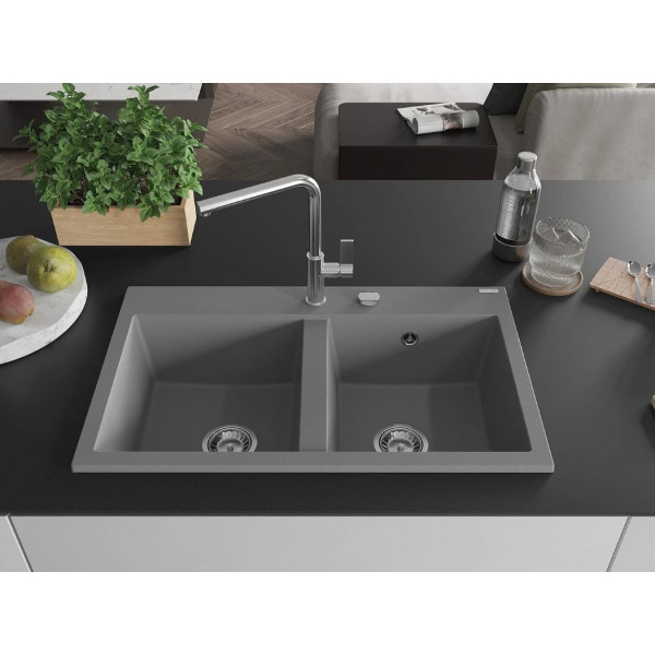 Гранітна кухонна мийка MEXEN HEKTOR GREY + сифон CHROME