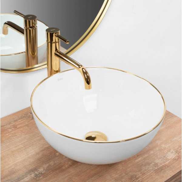Умывальник (раковина) REA STELLA WHITE GOLD EDGE белый накладной