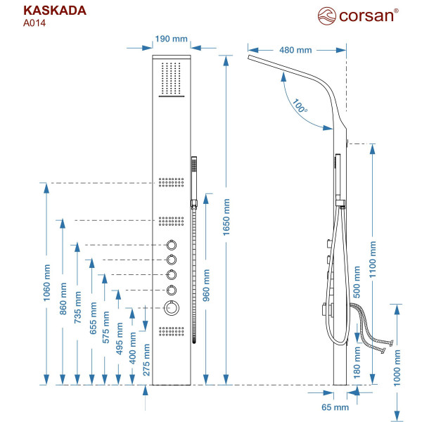 Душова панель CORSAN KASKADA WHITE з термостатом