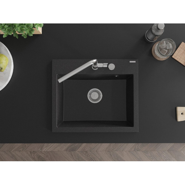 Гранітна кухонна мийка MEXEN OSCAR BLACK SILVER + сифон CHROME
