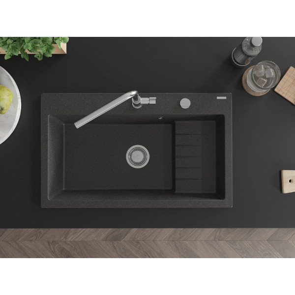 Гранітна кухонна мийка MEXEN OMAR BLACK GRANITE + сифон CHROME