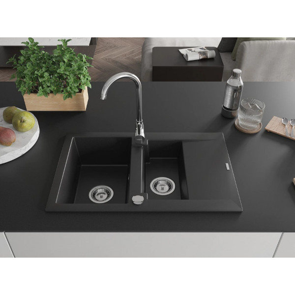 Гранітна кухонна мийка MEXEN GASPAR BLACK + сифон CHROME