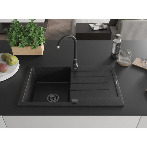Гранітна кухонна мийка MEXEN BRUNO BLACK SILVER + сифон BLACK