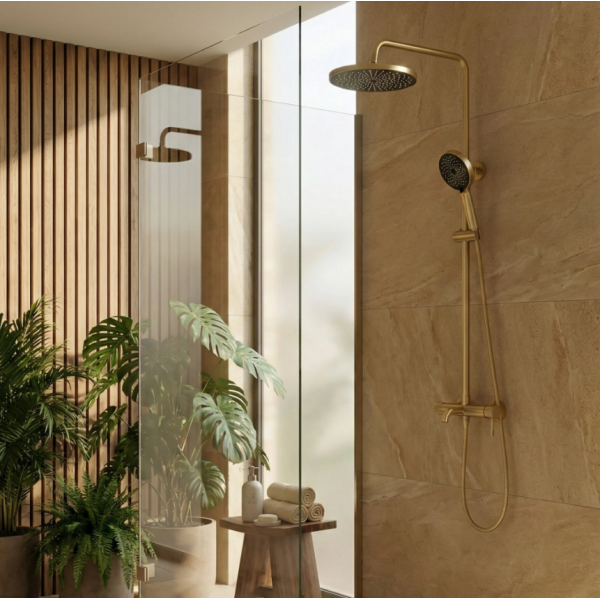 Душевой гарнитур REA LUNGO STRIPE BRUSHED GOLD с изливом