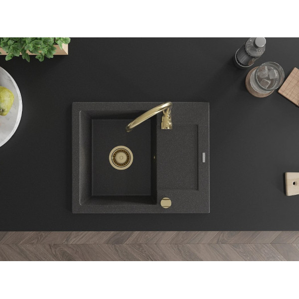 Гранітна кухонна мийка MEXEN ENZO BLACK GRANITE + сифон GOLD