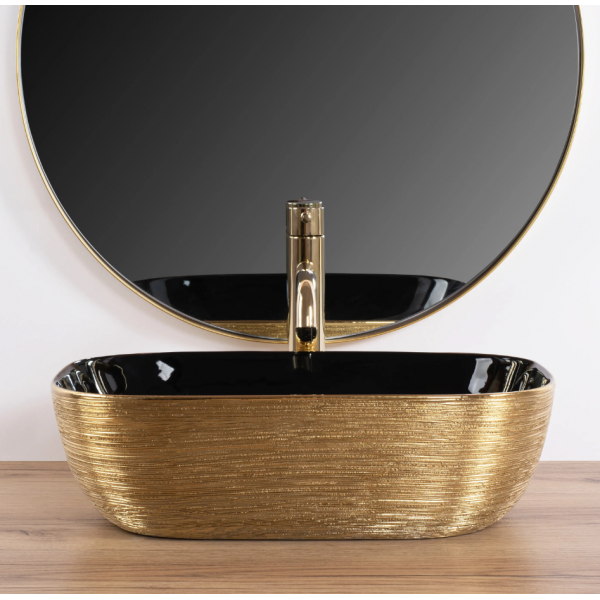 Умывальник (раковина) REA BELINDA BRUSHED GOLD BLACK накладной