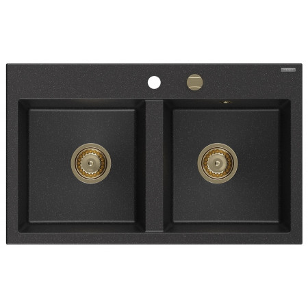 Гранітна кухонна мийка MEXEN HEKTOR BLACK SILVER + сифон GOLD