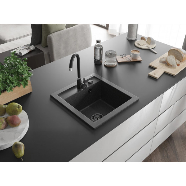Гранітна кухонна мийка MEXEN VITO BLACK GRANITE + сифон BLACK