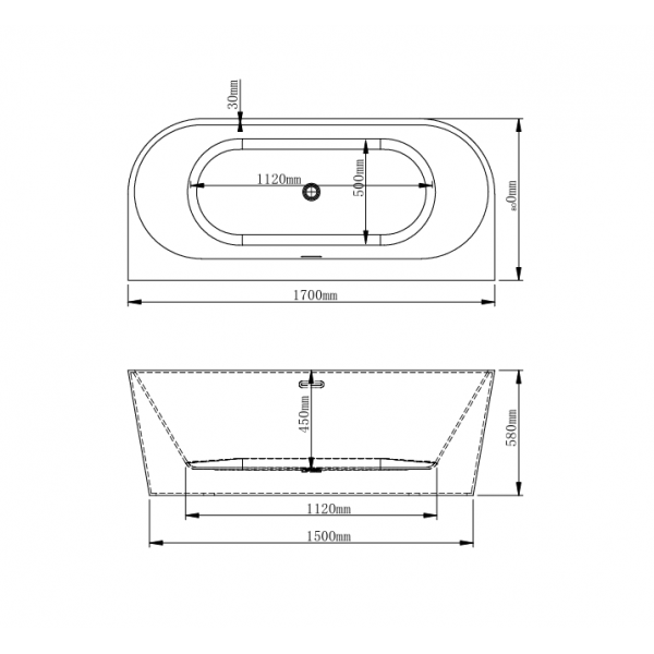 Ванна VBI CAVALLINO 170 x 80 пристенная