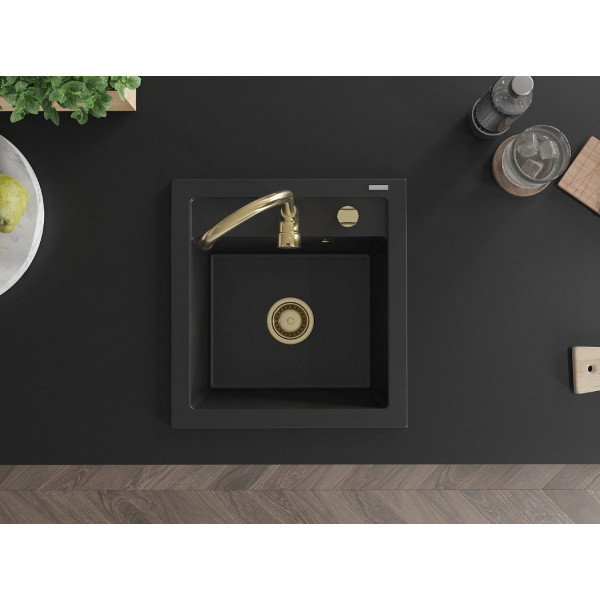 Гранітна кухонна мийка MEXEN VITO BLACK + сифон GOLD