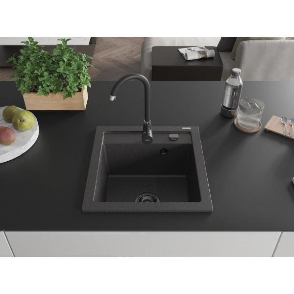 Гранітна кухонна мийка MEXEN VITO BLACK GRANITE + сифон BLACK