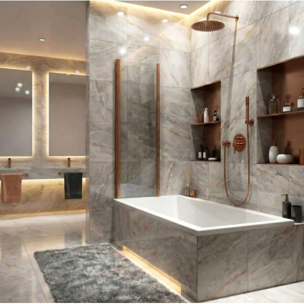 Шторка для ванны REA  AGAT-3 120 BRUSHED COPPER складная