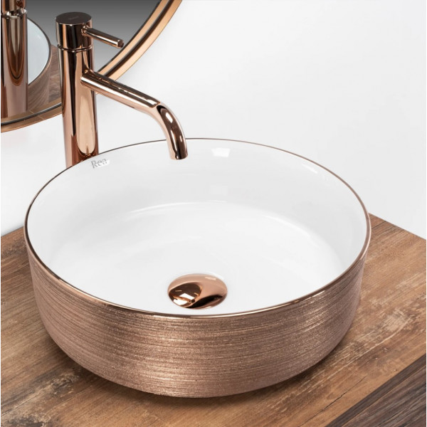 Умывальник (раковина) REA SAMI ROSE BRUSHED GOLD WHITE накладной