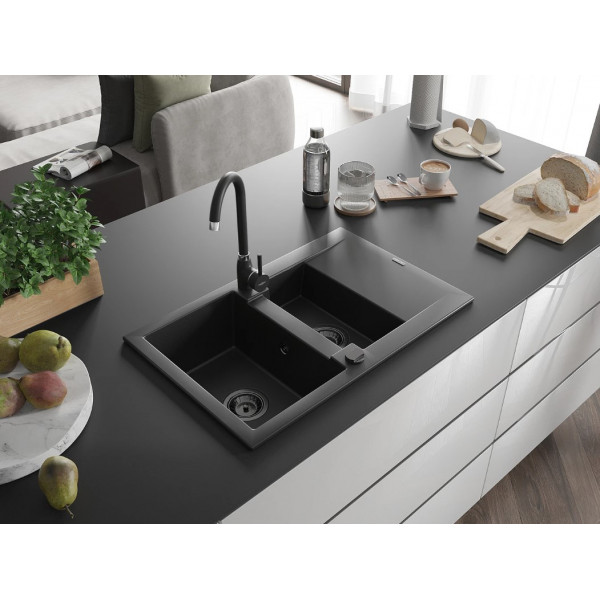 Гранітна кухонна мийка MEXEN GASPAR BLACK + сифон BLACK