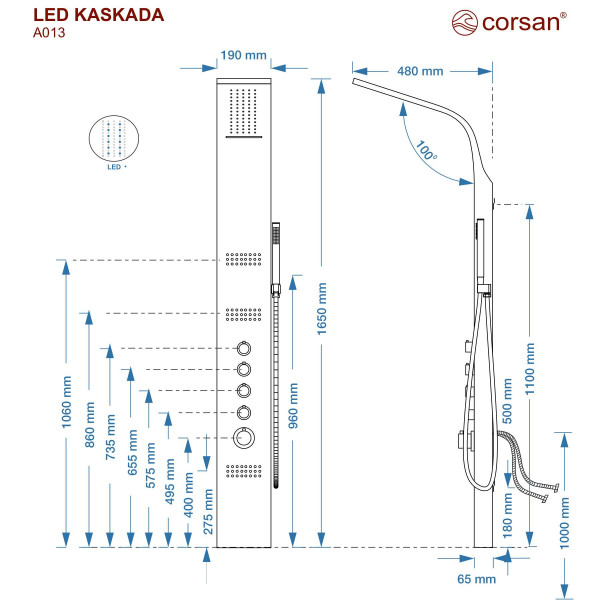 Душова панель CORSAN KASKADA SILVER LED