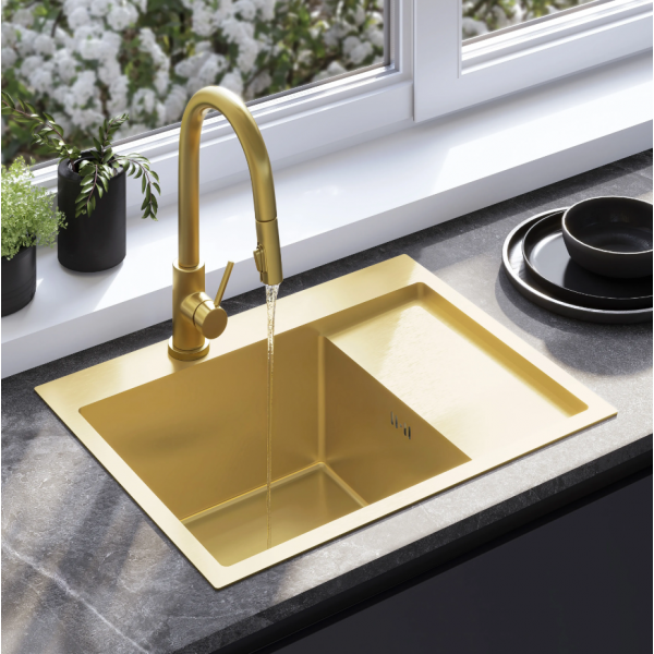 Стальная кухонная мойка REA FIN BRUSHED GOLD