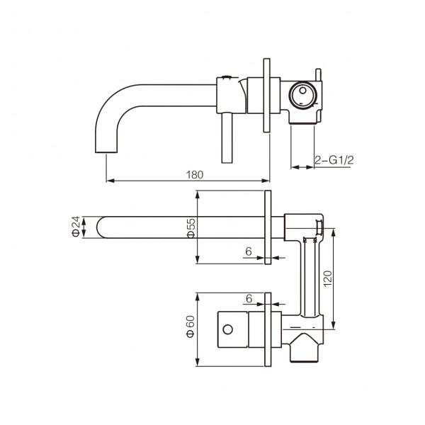 Смеситель для раковины VBI MILANO LONG BLACK скрытого монтажа