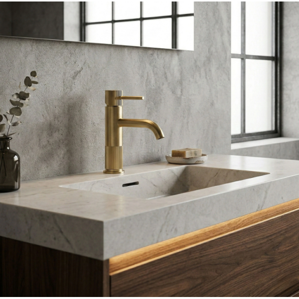 Смеситель для раковины REA LUNGO STRIPE BRUSHED GOLD низкий