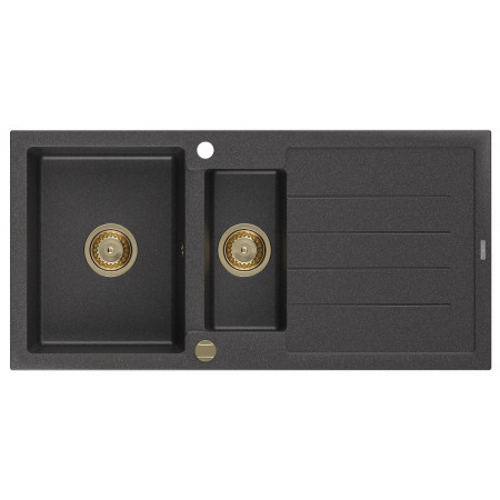 Гранітна кухонна мийка MEXEN ANDRES BLACK GRANITE + сифон GOLD
