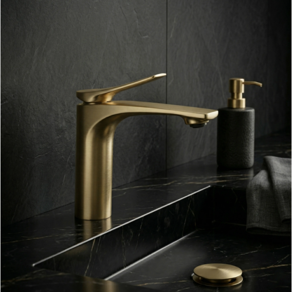 Смеситель для раковины REA VISION BRUSHED GOLD низкий