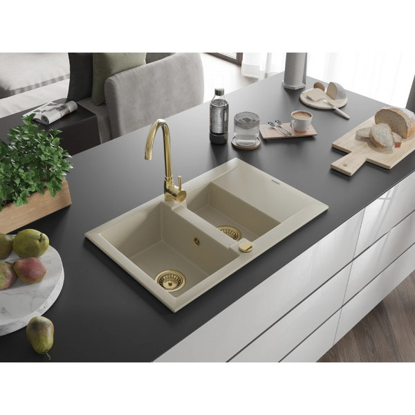 Гранітна кухонна мийка MEXEN GASPAR BEIGE + сифон GOLD