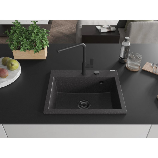 Гранітна кухонна мийка MEXEN OSCAR BLACK GRANITE + сифон BLACK