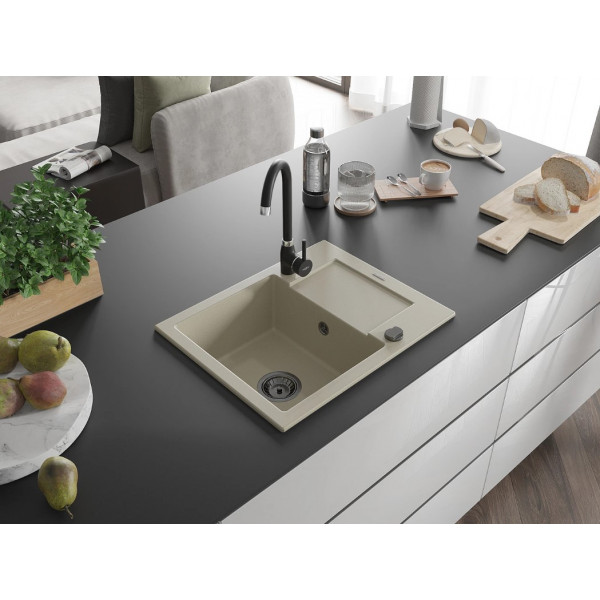 Гранітна кухонна мийка MEXEN ENZO BEIGE + сифон BLACK