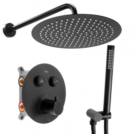 Душевая система REA LUNGO BLACK c термостатом + BOX скрытого монтажа