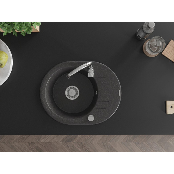 Гранітна кухонна мийка MEXEN KEVIN BLACK GRANITE + сифон CHROME
