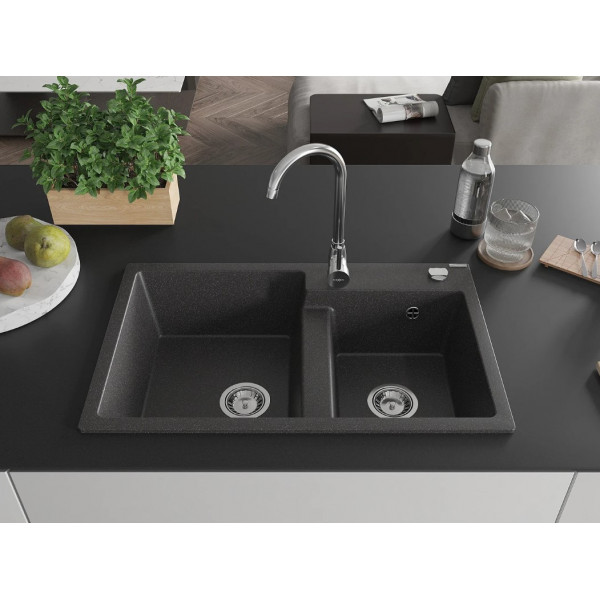 Гранітна кухонна мийка MEXEN TOMAS BLACK GRANITE + сифон CHROME