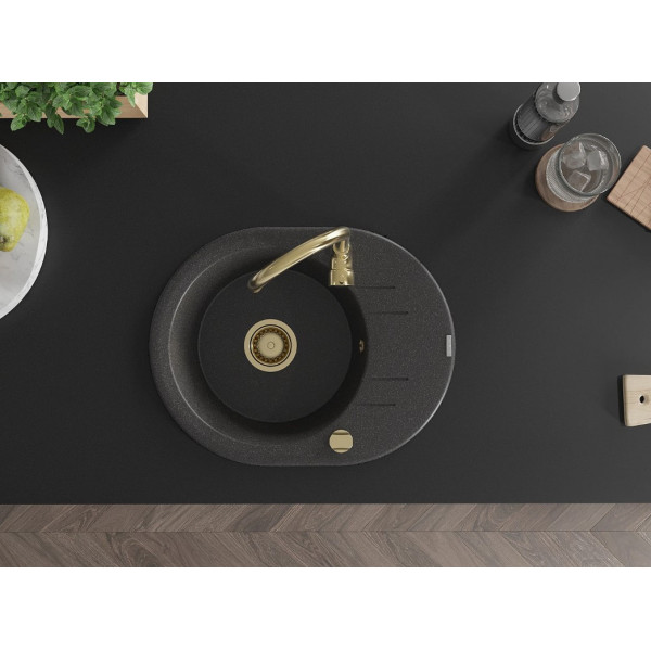 Гранітна кухонна мийка MEXEN KEVIN BLACK GRANITE + сифон GOLD
