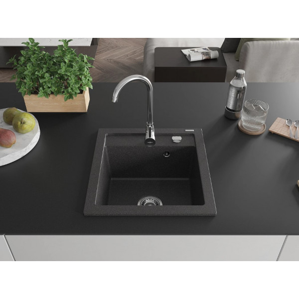 Гранітна кухонна мийка MEXEN VITO BLACK GRANITE + сифон CHROME