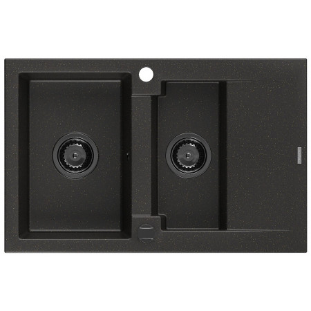 Гранітна кухонна мийка MEXEN GASPAR BLACK GOLD + сифон BLACK