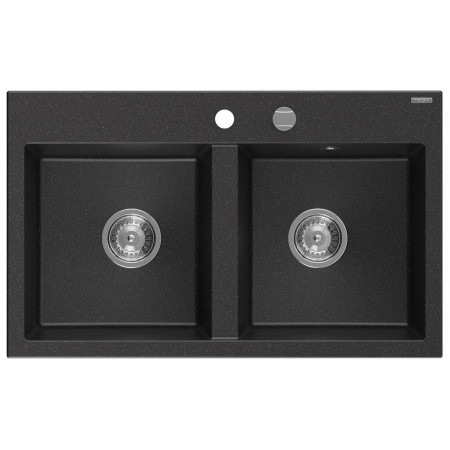 Гранітна кухонна мийка MEXEN HEKTOR BLACK SILVER + сифон CHROME