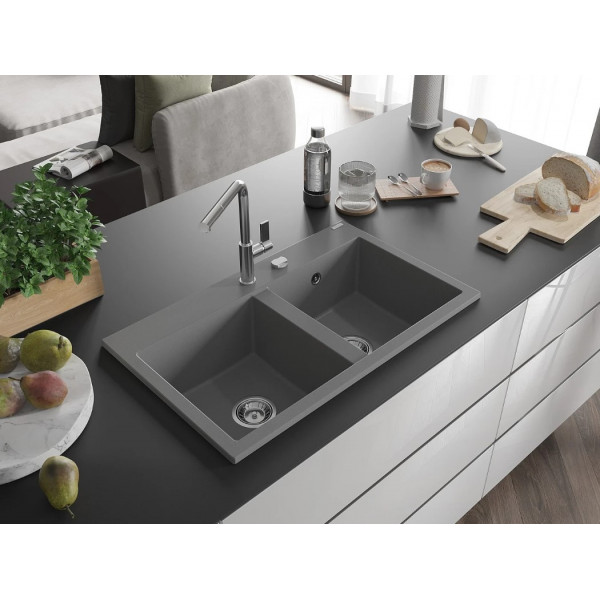 Гранітна кухонна мийка MEXEN HEKTOR GREY + сифон CHROME