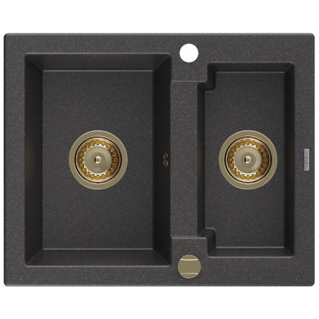 Гранітна кухонна мийка MEXEN CARLOS BLACK GRANITE + сифон GOLD