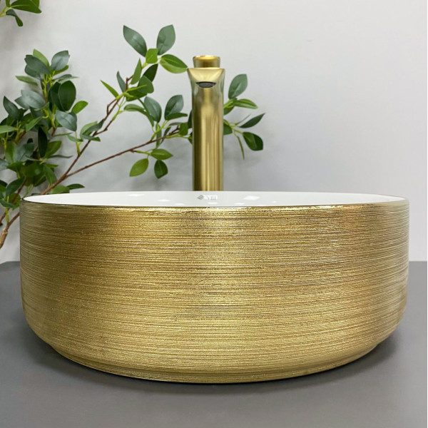 Умывальник (раковина) VBI PRATO BRUSH GOLD WHITE накладной