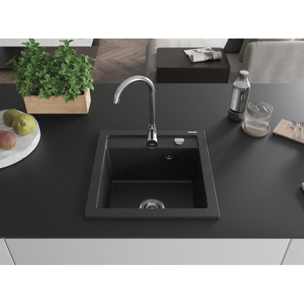 Гранітна кухонна мийка MEXEN VITO BLACK SILVER + сифон CHROME