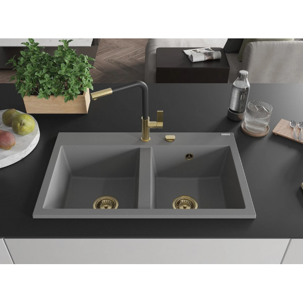 Гранітна кухонна мийка MEXEN HEKTOR GREY + сифон GOLD