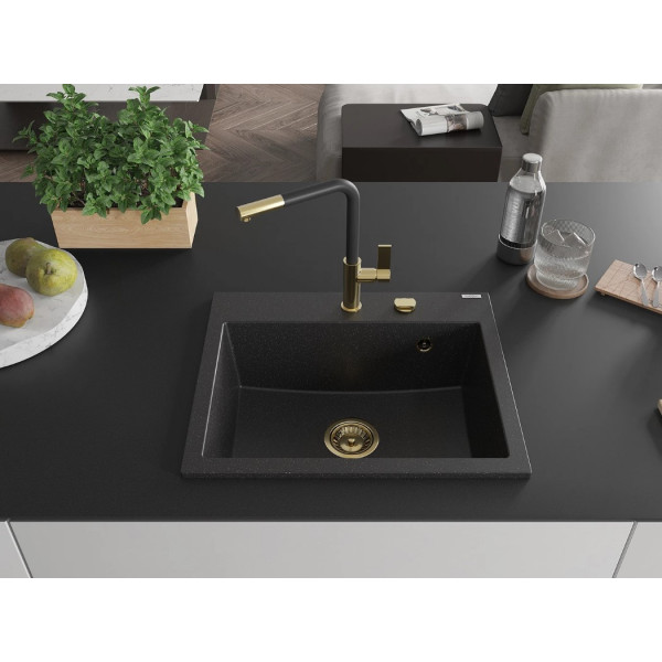 Гранітна кухонна мийка MEXEN OSCAR BLACK SILVER + сифон GOLD