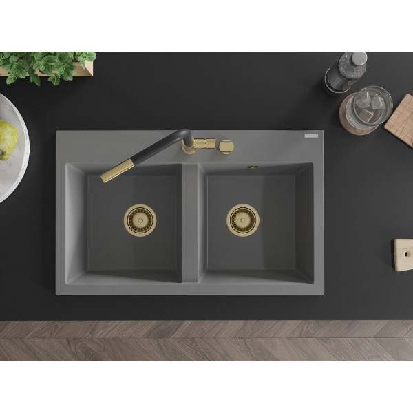 Гранітна кухонна мийка MEXEN HEKTOR GREY + сифон GOLD