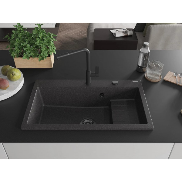Гранітна кухонна мийка MEXEN OMAR BLACK GRANITE + сифон BLACK