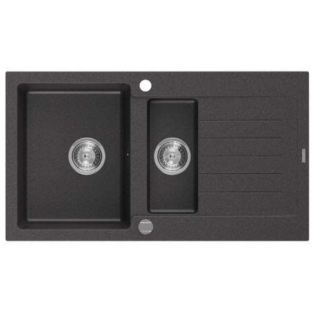 Гранітна кухонна мийка MEXEN MATIAS BLACK GRANITE + сифон CHROME