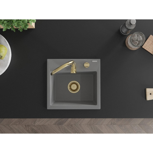Гранітна кухонна мийка MEXEN MILO GREY + сифон GOLD