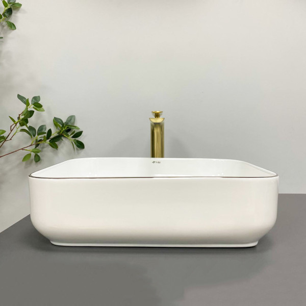 Умывальник (раковина) VBI PALERMO WHITE ROSE GOLD EDGE накладной