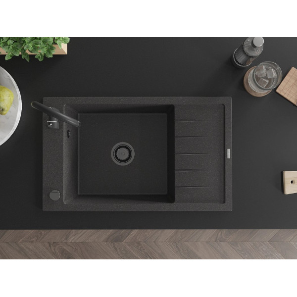 Гранітна кухонна мийка MEXEN ELIAS BLACK GRANITE + сифон BLACK